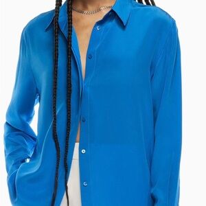 Aritzia Babaton 100% silk cobalt blue button up